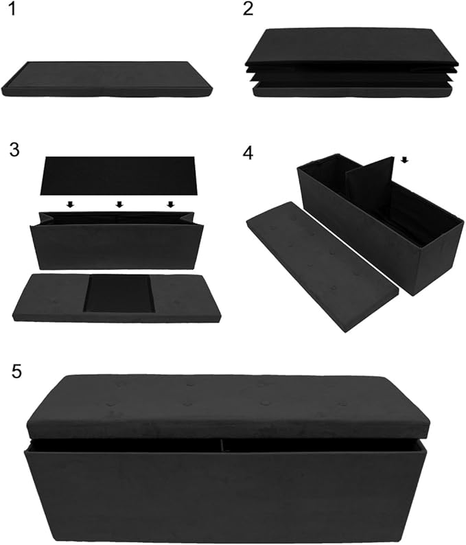 Sorbus Storage Ottoman Bench – for Living Room, Hallway, End of Bed, Bedroom Bench 43 in Large Folding Chest Seat Trunk w/Cover – Blankets, Coffee Table, Foot Rest– Tufted Velvet Linen Fabric (Black)-Ruum Studio Home