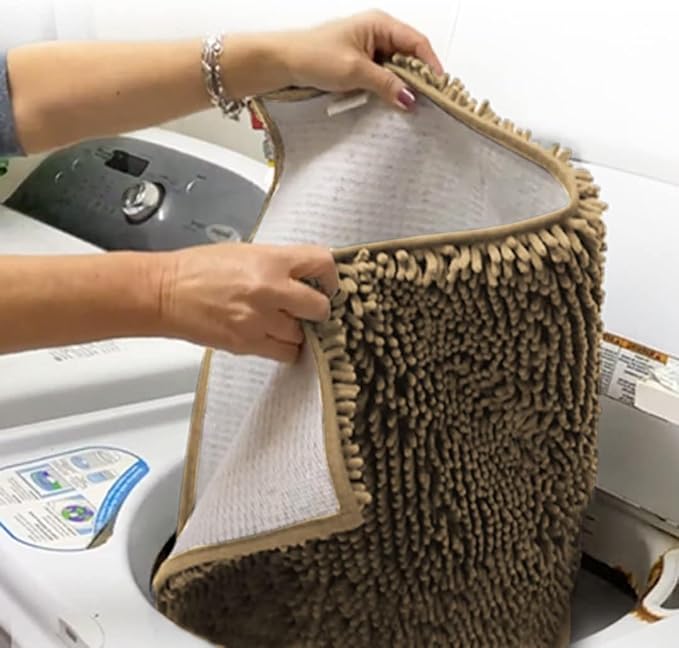 Muddy Mat® 4-Piece Beige Medium 30"X19" AS-SEEN-ON-TV Highly Absorbent Microfiber Door Mat, Bath Mat and Pet Rug, Non slip Thick Washable, Soft Chenille for Kitchen Bathroom Bedroom Indoor and Outdoor-Ruum Studio Home