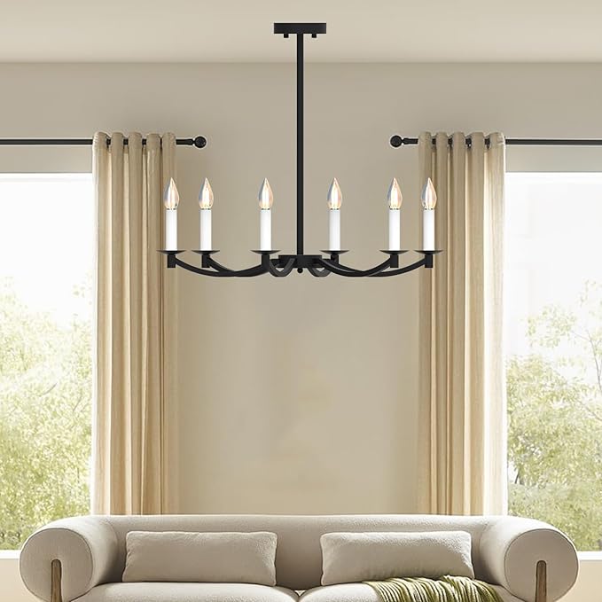 Modern Black Chandelier, Round LED Ceiling Hanging Lamp, Farmhouse Candle Pendant Light Fixtures for Bedroom Living Room Dining Room Kitchen Island (Black-A 6Lights)-Ruum Studio Home