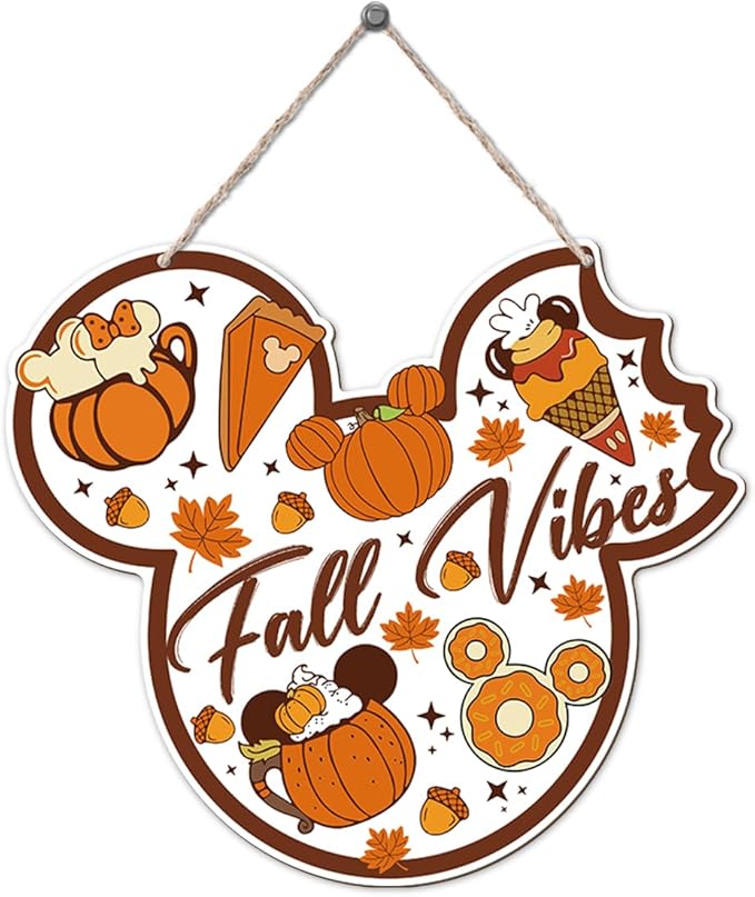 Fall Vibes Door Hanger, Fall Mouse Welcome Door Sign, Wooden Maple Leaves Mushroom Hanging Decor for Front Door, Fall Wood Wreath Wall Decors for Autumn Harvest Thanksgiving Home Decor-Ruum Studio Home