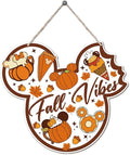 Fall Vibes Door Hanger, Fall Mouse Welcome Door Sign, Wooden Maple Leaves Mushroom Hanging Decor for Front Door, Fall Wood Wreath Wall Decors for Autumn Harvest Thanksgiving Home Decor-Ruum Studio Home