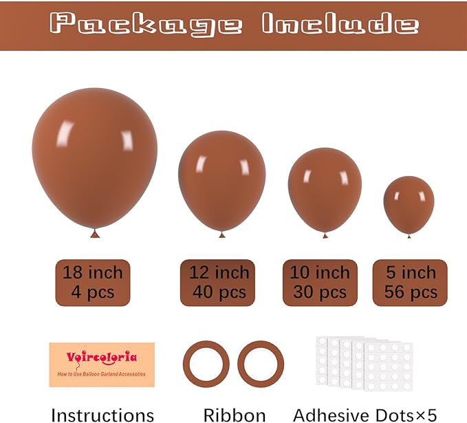 130pcs Coffee Brown Balloons Different Sizes 18" 12" 10" 5" Tan Latex Balloon Garland Arch Kit for Birthday Baby Shower Graduation Wedding Gender Reveal Anniversary Party Decorations-Ruum Studio Home