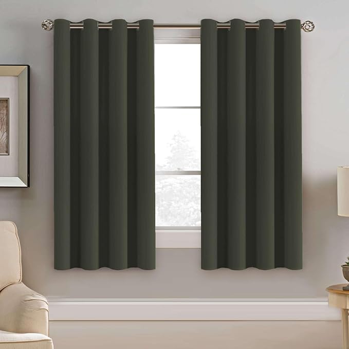 H.VERSAILTEX Blackout Window Curtain Panels Thermal Insulated Room Darkening Solid Grommet Curtains/Drapes for Bedroom Privacy Protection (Set of 2 Panels,52 by 63 Inch Long, Olive)-Ruum Studio Home