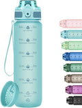 32oz Motivational Water Bottles with Time Marker & Fruit Strainer, Transparent Gradient Color Water Bottle with Times to Drink, Leakproof & BPA Free, Reusable Bottle with Strap (No Straw)-Ruum Studio Home