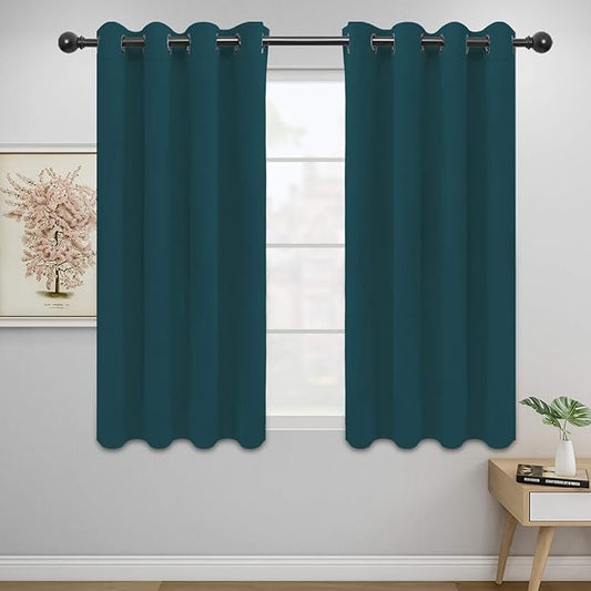 Easy-Going Blackout Curtains for Bedroom, Solid Thermal Insulated Grommet and Noise Reduction Window Drapes, Room Darkening Curtains for Living Room, 2 Panels (52x46 in,Peacock Blue)-Ruum Studio Home