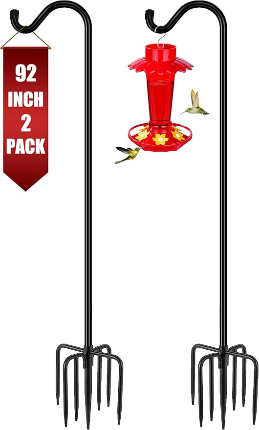 Gtongoko 92 Inch 2 Pack Bird Feeder Poles for Outdoors Heavy Duty, Shepherds Hooks for Outdoor, Hummingbird Feeder Stand, Adjustable Hanger for Plant, Lights, Lanterns Wedding Decor with 7 Prongs Base-Ruum Studio Home