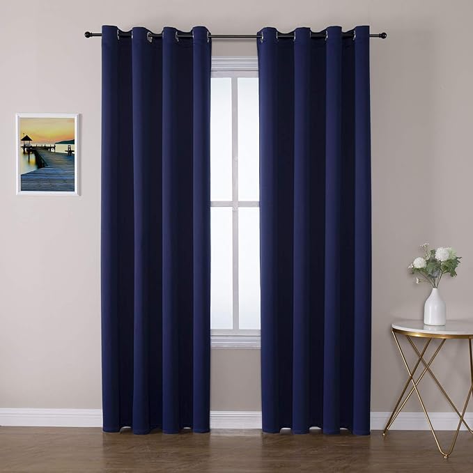 ChrisDowa Blackout Curtains 102 Inches Long 2 Panels Set for Living Room, Grommet Thermal Insulated Room Darkening Curtains for Bedroom (Navy Blue, 52 x 102 Inch)-Ruum Studio Home