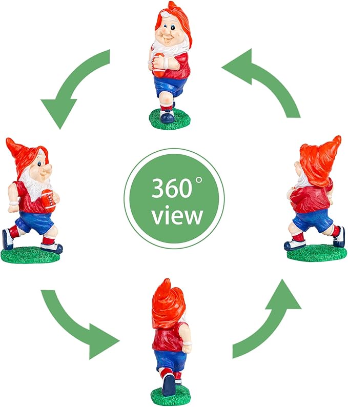Outdoor Gnome Sculpture Garden Gnome Rugbyl Player Statue, 9.8" Tall Resin Outdoor Decoration, Red and Blue Sports Theme The for Rugby Enthusiasts-Ruum Studio Home