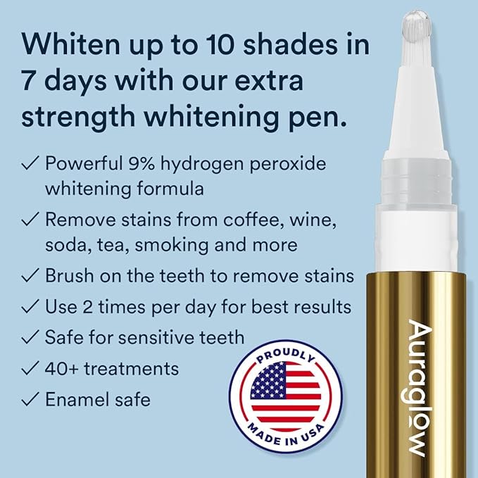 Auraglow Extra Strength Teeth Whitening Pen, 9% Hydrogen Peroxide, 40+ Whitening Treatments, Whitens Teeth Fast, No Sensitivity, 4mL-Ruum Studio Home