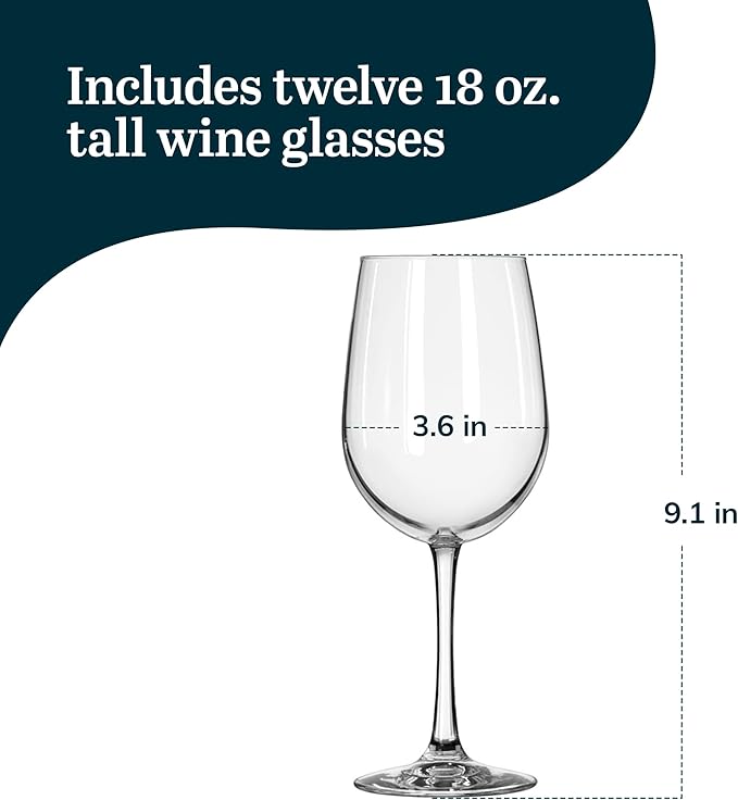 Libbey 7504 Vina Tall Wine Glasses Set, All Purpose Red and White Wine Glasses Set of 12, Professional Grade Glass Wine Glasses for Gatherings, Events-Ruum Studio Home