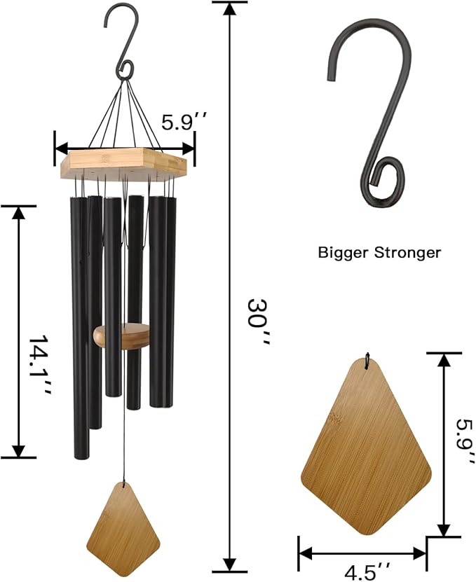 Wind Chimes Outdoor Deep Tone, 30 Inches Wind Chimes Outdoor, Memorial Wind Chimes with Hook as Gifts for Mother's Day/Housewarming/Christmas, Patio, Garden, Yard, Home Décor. Black-Ruum Studio Home