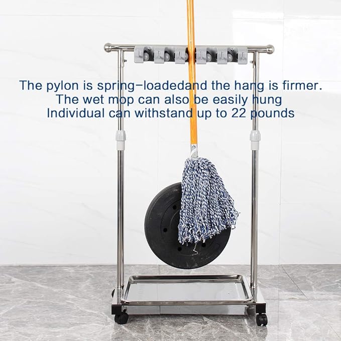 movable mop broom holder put wet mops floor standing cleaning tool rack stainless for schools, hospitals, factories, hotels, restaurant, etc.-Ruum Studio Home