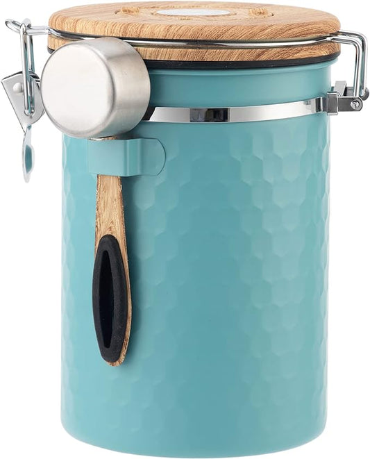 TEDSWAIT Coffee Canisters Airtight Coffee Bean Storage Container Kitchen Stainless Steel Food Storage Container with Scoop Date Tracker & CO2 Valve 61Fl Oz (Lake Blue)-Ruum Studio Home