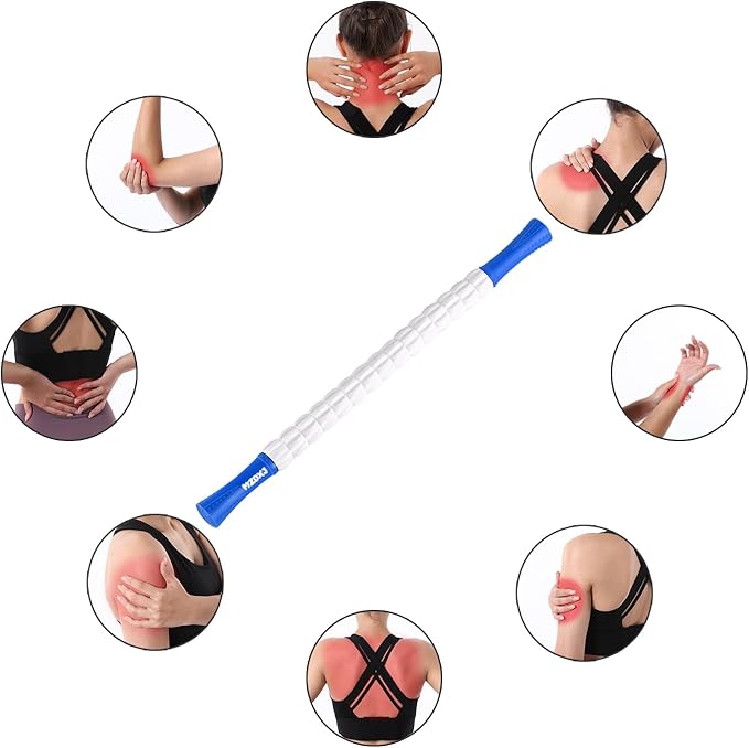 Muscle Roller Stick for Athletes - Deep Tissue Fascia Blaster & Roller Massager for Myofascial Pain Relief - Handheld Physical Therapy & Recovery Tool(Blue White-24 inch)-Ruum Studio Home