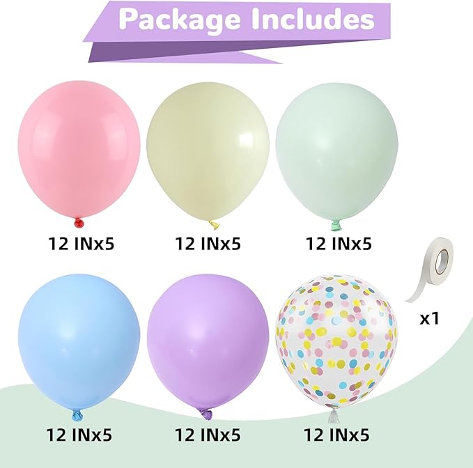 Pastel Balloons 12 Inch Macaron Pink Blue Green Purple Yellow Pastel Rainbow Latex Balloon with Colorful Confetti Party Balloons for Easter Birthday Baby Shower Bridal Wedding Party Decoration-Ruum Studio Home