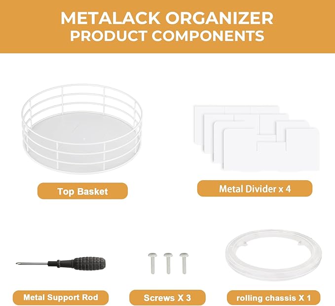 Snack Organizer - Versatile Snack Storage, Lazy Susan with Convenient Grab-and-Go Design, Metal Snack Holder for Home, Office, Breakroom, 10.85" L x 10.85" W x 5" H (White)-Ruum Studio Home