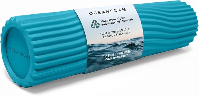 Oceanfoam Tidal Roller - Miami Blue - Muscle Massage Foam Roller for Back Pain & Stretching - Firm and Ergonomic Wide Wave Textured - Yoga, Athletics, & Wellness - Full Size, 20" x 5"-Ruum Studio Home