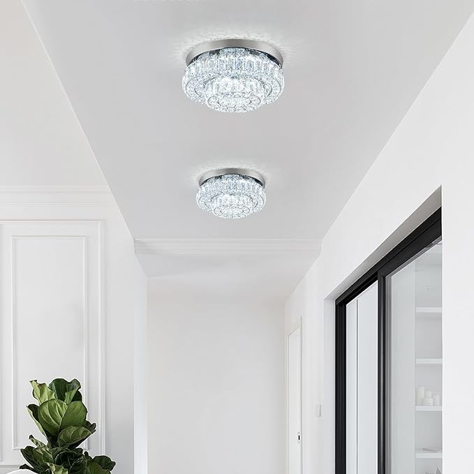 12 Inch Crystal Chandelier LED Ceiling Light 2 Tier Flush Mount Ceiling Light Fixtures Modern Chandelier Lighting for Hallway Bedroom Dining Room Kitchen (Cool White)-Ruum Studio Home