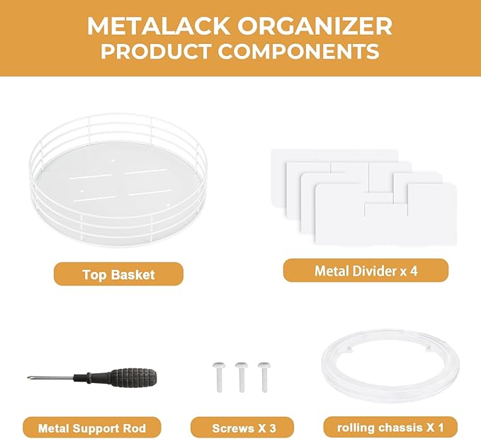 Snack Organizer - Versatile Snack Storage, Lazy Susan with Convenient Grab-and-Go Design, Metal Snack Holder for Home, Office, Breakroom, 11.85" L x 11.85" W x 4.17" H (White)-Ruum Studio Home