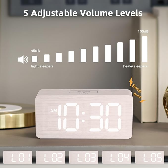 uscce Wooden Digital Alarm Clocks for Bedrooms: Dimmable Dual Alarm Clock with Large Numbers for Bedside Desk - Loud Alarm for Heavy Sleepers with Volume Control - Wood Decor & Gifts-Ruum Studio Home
