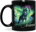 Personalized Husky With Northern Lights Coffee Mug, Custom Name Black Cup 11oz 15oz, Customized Cute Husky Dog Ceramic Mug, Gift For Animal Lovers, Beautiful Landscape Keepsake Cup-Ruum Studio Home