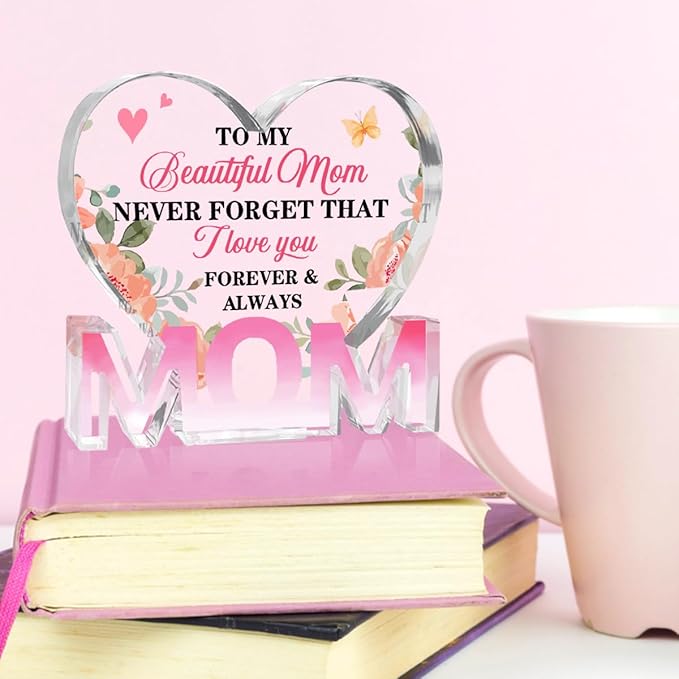 Mothers Day Gifts Best Mom Gifts -Gifts for Mom from Daughter Son - Best Mom Ever Gifts Unique Mother Birthday Acrylic Heart-Shaped Plaque Desk Decorations Present for Mom Christmas Anniversary-Ruum Studio Home
