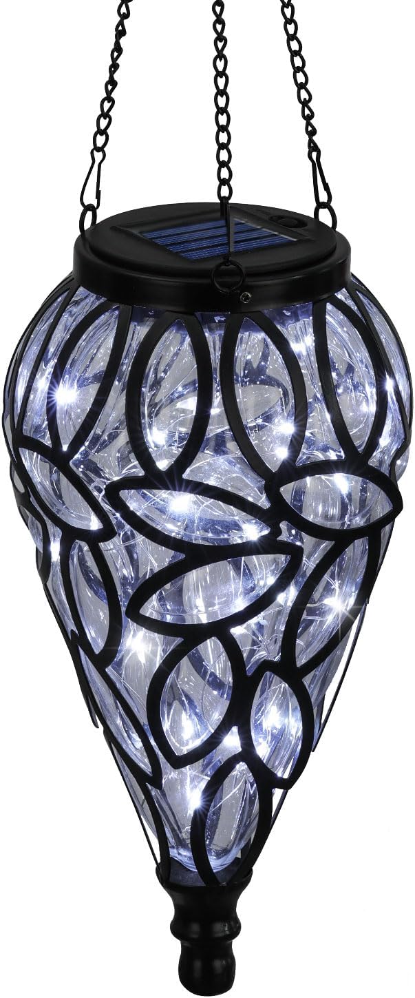 SUNNYPARK Outdoor Plastic Solar Hanging Lantern, 15 Cool White LEDs Twinkle Effect Tear-Shaped Hanging Lantern Decor Garden Decorative Solar Lights for Backyard, Patio and Lawn-Ruum Studio Home