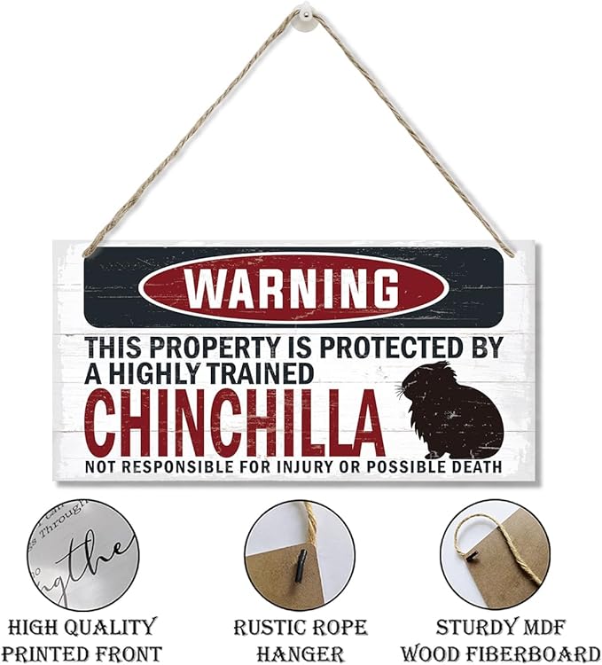 Warning Sign, Chinchilla Warning Wood Plaque Sign, Funny Door Signs, Decorative Wood Hanging Suspension Plaque, Farmhouse Wooden Wall Decor, Outdoor Hanging Wooden Signs-Ruum Studio Home