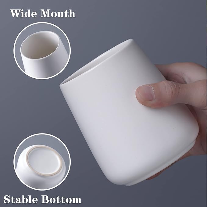White Toothbrush Holder for Bathroom - 2Pcs Ceramic Tooth Brushing Holders Set, Toothbrush Cup & Toothpaste Organizer for Bathroom Countertop, Makeup Brush Holder, Pen Holder for Home Desktop Storage-Ruum Studio Home