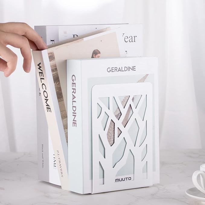 Book Ends, Bookends, Bookends for Shelves, Bookend, Book Ends for Heavy Books, White Metal Book Shelf Holder Home Decorative, Book Stoppers for Shelves, Bookend Supports 5 Pair-Ruum Studio Home