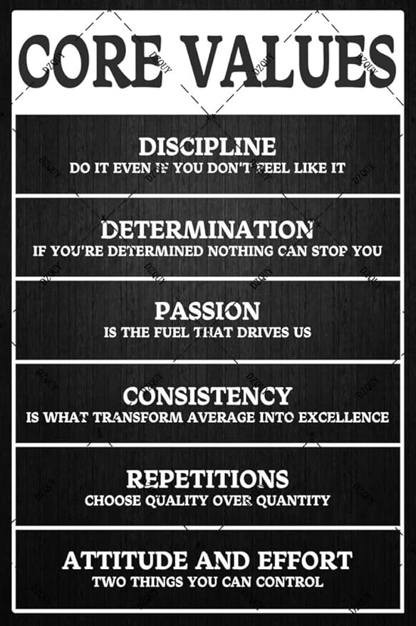 Core Values Motivational Metal Tin Sign - 12x8 Inch Inspirational Wall Art Poster, Positive Quote Office Decor for Workplace, Living Room, Bathroom, Home & Gym - Rustic Vintage Home Decoration Gift-Ruum Studio Home