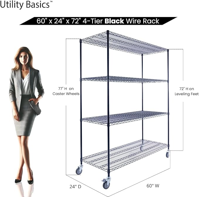 60"x24"x72" Premium Metal Steel 4-Tier Wire Shelving NSF 3200 LBS MAX Capacity Heavy Duty Storage Rack for Hospitals, Schools, Commercial Spaces, and Garages w/Premium Wheels-Ruum Studio Home