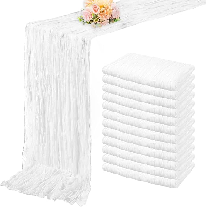 10FT 12 Pack White Cheesecloth Table Runner 20 x 120 Inch Long Rustic Gauze Cheese Cloth Table Runner for Wedding Bridal Baby Shower Table Decorations Boho Fabric Sheer Birthday Party Table Decor-Ruum Studio Home