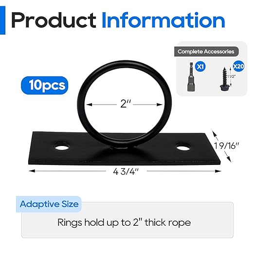 10Pack 2inch Rope Support Holder Drop Ring Brackets Stainless Steel Decorative for Hemp Rope Fencing Stair Deck Railing Ceiling Hook-Ruum Studio Home