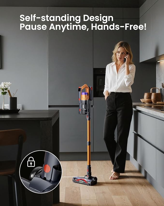 Cordless Vacuum Cleaner for Home, Upgraded 60Kpa Powerful Suction Pet Hair Vacuum with 70min Runtime, Green LED Light for Hardwood Floors & Carpet, Self-Standing Rechargeable Stick Vacuum-Ruum Studio Home