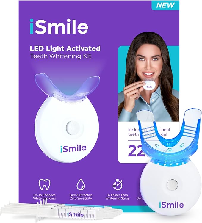 iSmile Teeth Whitening Kit - LED Light, 35% Carbamide Peroxide, (3) 3ml Gel Syringes, (1) Remineralization Gel, and Tray.-Ruum Studio Home