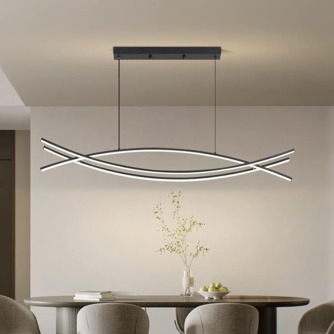 Pendant Light, Linear Pendant Light LED Dimmable Hanging Light Fixture, LED Modern Curved Chandelier, Chandeliers for Dining Room-Ruum Studio Home