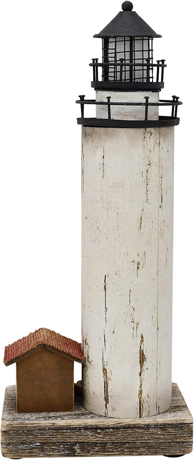 Linfevisi Wood Lighthouse Decor Rustic LED Light House Decor Wooden Decorative Nautical Lighthouse Statue Coastal Beach Themed Lighthouse Handcrafted Tabletop Decoration Home Bathroom (12")-Ruum Studio Home