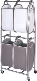 Neatfreak - 2 Tier Vertical Rolling Laundry Cart - Rolling Storage Cart On Wheels With 4 x Tote Hampers For Laundry, Towels, Blankets & Bathroom Organization - Quad Laundry Sorter-Ruum Studio Home
