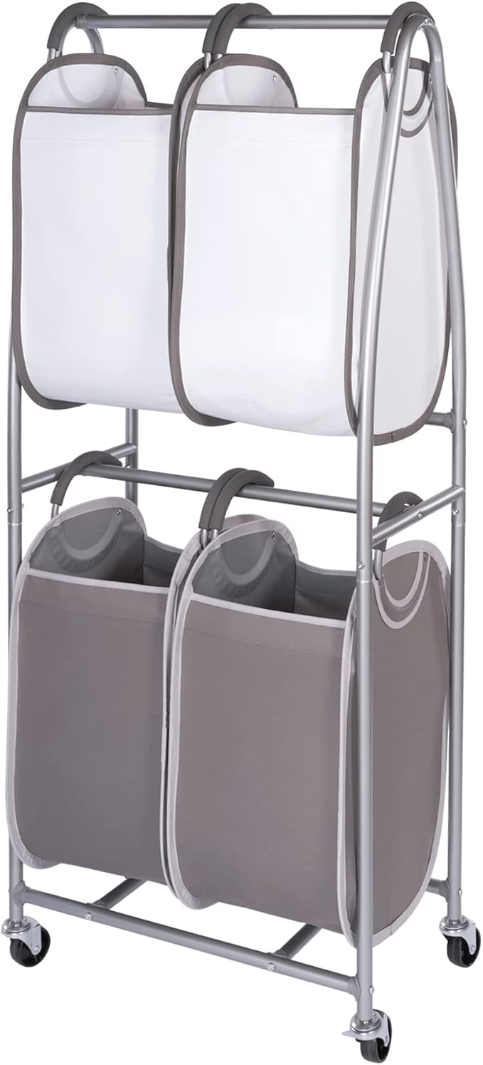 Neatfreak - 2 Tier Vertical Rolling Laundry Cart - Rolling Storage Cart On Wheels With 4 x Tote Hampers For Laundry, Towels, Blankets & Bathroom Organization - Quad Laundry Sorter-Ruum Studio Home
