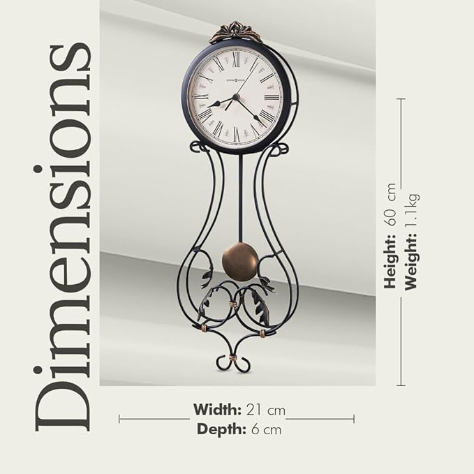 Howard Miller Paulina Wall Clock, Gray Finishes with Golden Pendulum & Quartz Movement, Classic Round White Dial with Roman Numeral Perfect for Home Decor, Living Room & Office Wall Mount-Ruum Studio Home