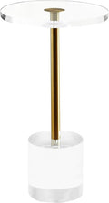 Clear Acrylic End Table,Side Table,Brushed Brass Metal,Round,for Office, Living Room and Bedroom,Easy Assembly,12x12 inch，21.3 inch high-Ruum Studio Home
