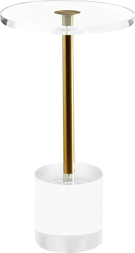 Clear Acrylic End Table,Side Table,Brushed Brass Metal,Round,for Office, Living Room and Bedroom,Easy Assembly,12x12 inch，21.3 inch high-Ruum Studio Home