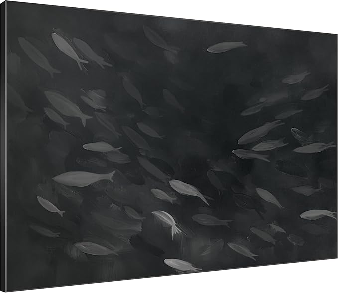 SIGNWIN 36"x46" Extra Large Framed Wall Art Monochrome Fish Silhouettes Illustration for Home Living Room Bedroom Decor (Frame Assembly Required)-Ruum Studio Home