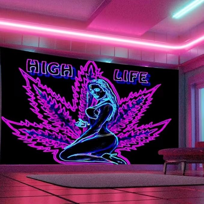 ADDWel Blacklight Tapestry for Bedroom, Tapestry Glow In The Dark, UV Reactive Black Light Posters Wall Hanging for Bedroom Dorm Living Room Backdrop Decor-Ruum Studio Home