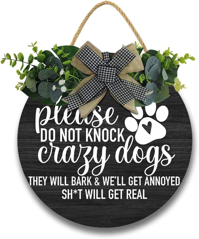 Crazy Dog Hanging Wall Sign for Front Door Home Kitchen Decor Rustic Wooden Round Sign Wall Decoration for Kitchen Dining Room Living Room Bedroom Outdoor-Ruum Studio Home