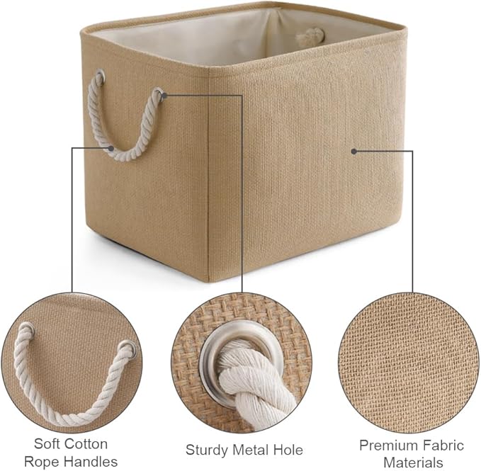 TheWarmHome Organization and Storage Basket for Organizing - 3 Pack 16x12x12 inch Cube Fabric Storage Cubes, Storage Bin for Shelves Gift Closet Organizer Cloth Toy (Beige)-Ruum Studio Home