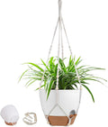 41.5 Inch Macrame Plant Hanger Indoor Outdoor with 12 Inch Flower Pot, Hanging Planter for Plants Holder with Wood Beads for Boho Home Decor (Ivory+White)-Ruum Studio Home