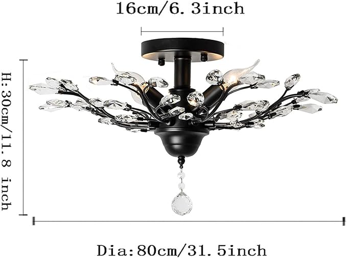 Ganeed Crystal Ceiling Light,Vintage Chandelier, Modern Elegant K9 Crystal Glass Chandelier Flush Mount Ceiling Lighting Fixture for Living Room Bedroom Restaurant Porch- Matte Black - 5 Lights-Ruum Studio Home