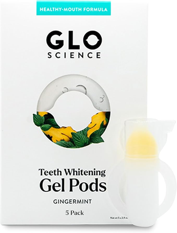 GLO Science Teeth Whitening Gel Pods – Safe, Effective Tooth Whitener with Silicon Brush, 6% Hydrogen Peroxide – Fastest Way to Whiter Teeth, Sensitivity Free – Gingermint Flavor (Pack of 5)-Ruum Studio Home